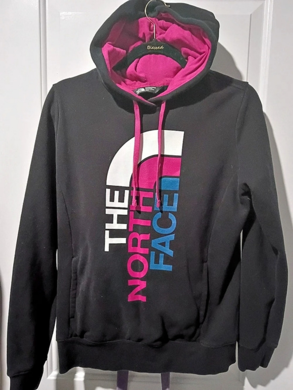 The North Face Half Dome Logo Hoodie Color Block Black & Pink Medium